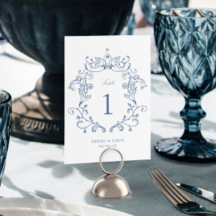 Elegante Vintage Barokke Wapen Blauwe Trouw Kaart
