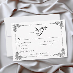 Elegante Vintage Barokke Zwarte Witte Bruiloft RSVP Kaartje