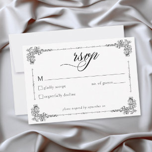 Elegante Vintage Barokke Zwarte Witte Bruiloft RSVP Kaartje