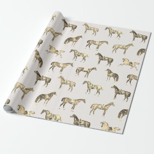 Elegante vintage beige gezadelde paarden cadeaupapier