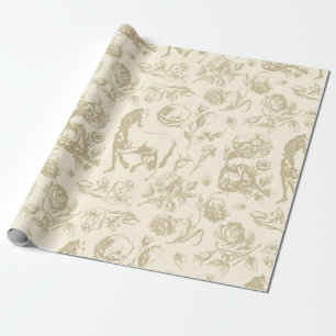 Elegante vintage beige gouden paard bloempatroon cadeaupapier