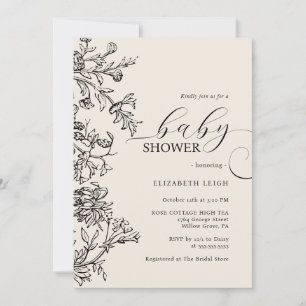 Elegante vintage beige neutrale baby shower kaart