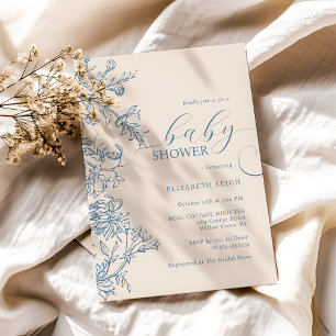 Elegante Vintage Blauwe Beige Baby Shower Kaart