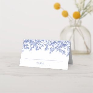 Elegante Vintage Blauwe Bloemige Platte Plaatskaar