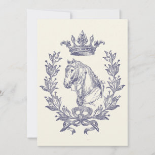 Elegante Vintage Blauwe Paarden Kroon Laurier Boog Kaart