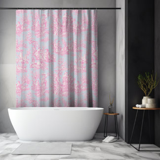 Elegante vintage blauwe roze Toile de Jouy bloem Douchegordijn