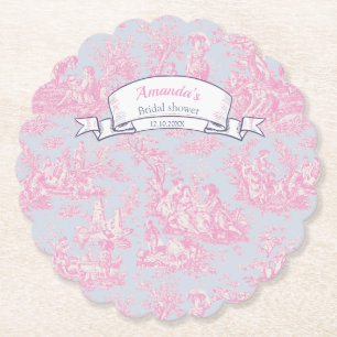 Elegante vintage blauwe roze toile de jouy kartonnen onderzetters