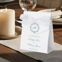 Elegante Vintage Blauwe Toile Monogram Bruiloft
