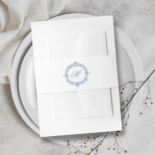 Elegante Vintage Blauwe Toile Monogram Bruiloft Uitnodigingen Wikkel