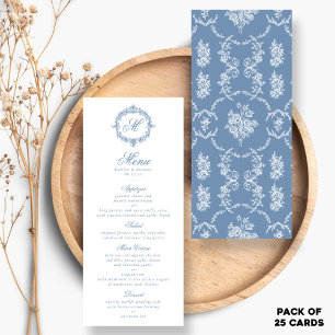Elegante Vintage Blauwe Toile Monogram Bruiloftsme Reclamekaart