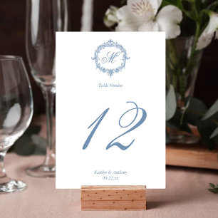 Elegante Vintage Blauwe Toile Monogram Huwelijk Kaart