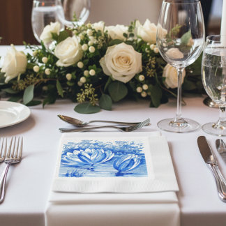 Elegante vintage blauwe waterlelies servet