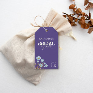 Elegante Vintage Blauwe Waterverf Bloemrijke Bruid Cadeaulabel
