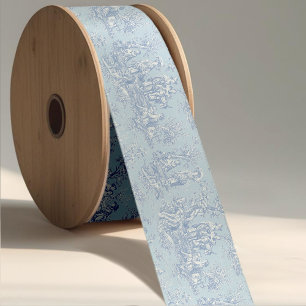 Elegante Vintage Blauwgrijze Toile De Jouy Satijne Lint