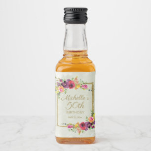 Elegante Vintage Bloem Gouden Vrouw 50e Verjaardag Likeurfles Etiket