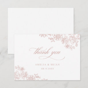 Elegante Vintage Bloem Koninklijke Roze Roze Trouw Bedankkaart