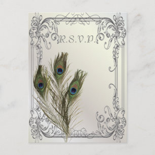 elegante vintage bloem peacock bruiloft RSVP Uitnodiging Briefkaart