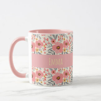 Elegante Vintage Bloem Persoonlijke Naam Mok