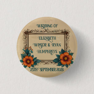 Elegante Vintage Bloemige Bruiloft Ronde Button 3,2 Cm