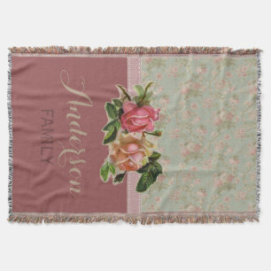 Elegante Vintage Bloemige Roos Familienaam Deken