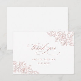 Elegante Vintage Bloemige Roze Script Trouw Bedankkaart