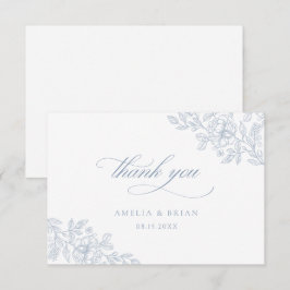 Elegante Vintage Bloemige Stofblauwe Script Trouwf Bedankkaart