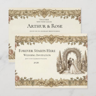 Elegante Vintage Bloemige Trouw Uitnodigingskaart Briefkaart