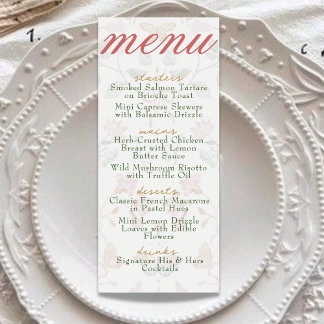 Elegante Vintage Bloemige Zachte Blush Trouwdiner Menu