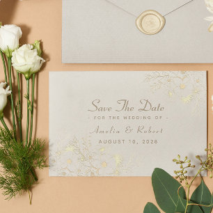 Elegante Vintage Bloemrijke Gouden Trouw Save The Date