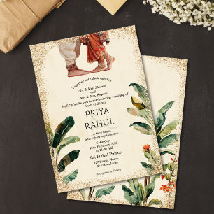 Elegante Vintage Bloemrijke Indiase Hindoe Huwelij Kaart