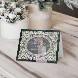 Elegante Vintage Bloemrijke Kanten Frame Foto Huwe Bedankkaart