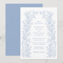 Elegante Vintage Bloemrijke Lijst Stofblauw Huweli