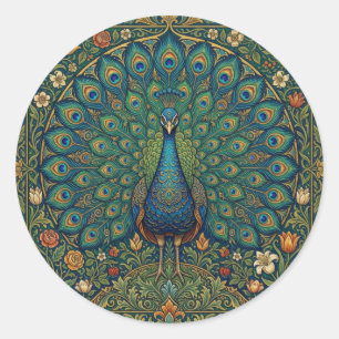 Elegante vintage bohemien pauwontwerp ronde sticker