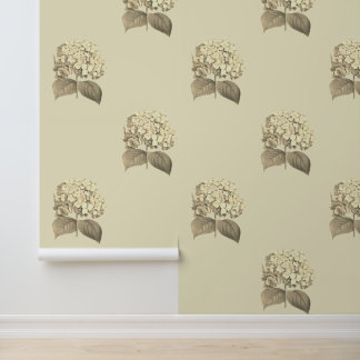 Elegante Vintage Botanische Hortensia Bloem Beige Behang
