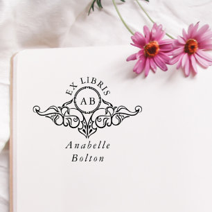 Elegante Vintage Botanische Naam Ex Libris Boek Rubberstempel