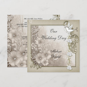 Elegante Vintage Bruiloft Sepia Witte Duif Kaart