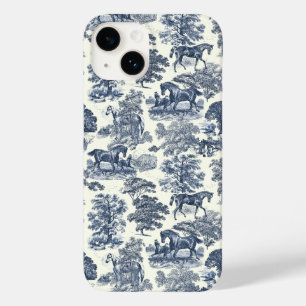 Elegante Vintage Chic Blauwe Paard Toile Case-Mate iPhone 14 Hoesje