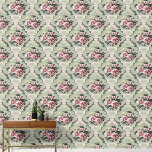 Elegante Vintage Chic Roze Rozen op Salie Bloemenb Behang