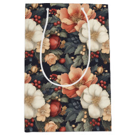 Elegante Vintage Christmas Poinsettia & Roos Bloem Medium Cadeauzakje