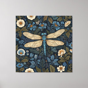 Elegante vintage cottage gezellige blauwe libel canvas afdruk