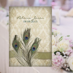 elegante vintage crèmekleurige damast pauwenbruilo kaart