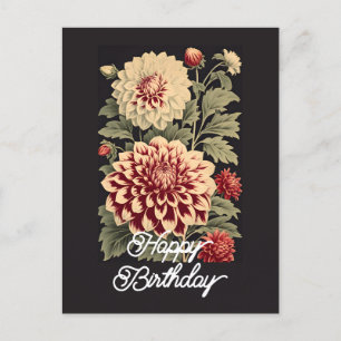 Elegante Vintage Dahlia Bloem Gelukkige Verjaardag Briefkaart