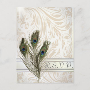 elegante vintage damast pauw huwelijks-RSVP Uitnodiging Briefkaart