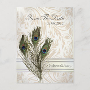 elegante vintage damast pauw Save the date Aankondigingskaart