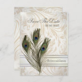 elegante vintage damast pauw Save the date Aankondigingskaart (Voorkant / Achterkant)