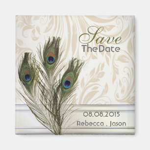 elegante vintage damast pauw 'save the date' magneet