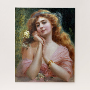 Elegante Vintage Dame in Roze met Geel Legpuzzel