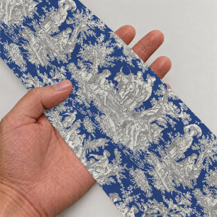 Elegante vintage donkerblauwe toile de jouy lint