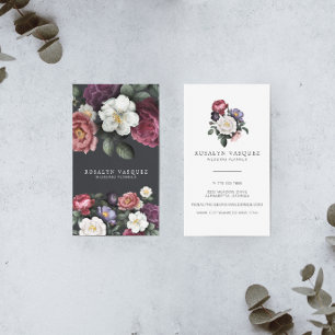 Elegante Vintage Donkere Bloemen op Zwart   Vertic Visitekaartje
