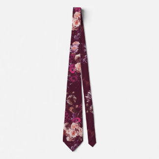 Elegante Vintage Donkere Stemming Burgundy Bloemmo Stropdas